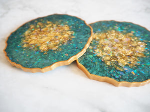 Handmade Sparkly Green Coasters Set Of 4