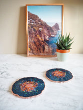 Navy Blue & Rose Gold Geode Resin Coasters - Navy Blue Geode Resin Coaster Set - Rose Gold & Navy Blue Geode Coaster Set - Sparkly Navy Coasters For Home - Handmade Resin Geode Coasters