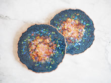 Navy Blue & Rose Gold Geode Resin Coasters - Navy Blue Geode Resin Coaster Set - Rose Gold & Navy Blue Geode Coaster Set - Sparkly Navy Coasters For Home - Handmade Resin Geode Coasters