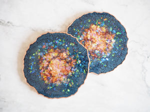 Navy Blue & Rose Gold Geode Resin Coasters - Navy Blue Geode Resin Coaster Set - Rose Gold & Navy Blue Geode Coaster Set - Sparkly Navy Coasters For Home - Handmade Resin Geode Coasters