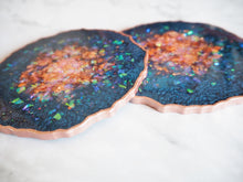 Navy Blue & Rose Gold Geode Resin Coasters - Navy Blue Geode Resin Coaster Set - Rose Gold & Navy Blue Geode Coaster Set - Sparkly Navy Coasters For Home - Handmade Geode Coaster Set