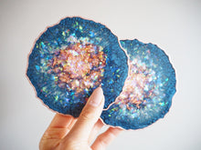 Navy Blue & Rose Gold Geode Resin Coasters - Navy Blue Geode Resin Coaster Set - Rose Gold & Navy Blue Geode Coaster Set - Sparkly Navy Coasters Handmade