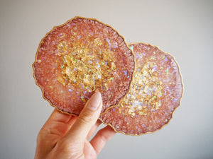 Gold Neutral Geode Resin Coasters Set