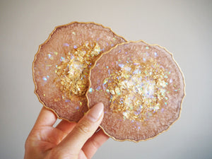 Biscuit Geode Resin Coasters Set - Iridescent Biscuit Resin Coaster Set - Handmade Geode Coasters Set - Biscuit Geode Resin Coasters Handmade - Handmade Gifts For Home UK