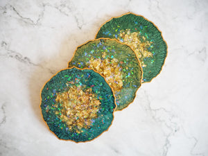 Handmade Geode Coasters Green Gold