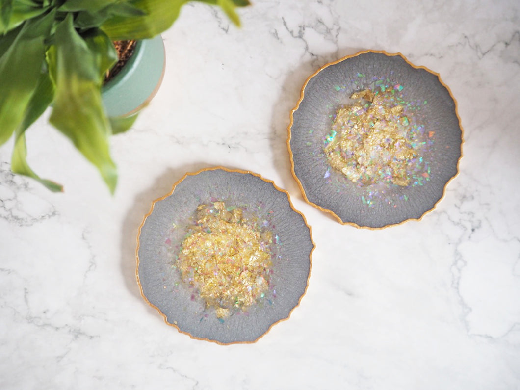Gold And Grey Resin Coasters