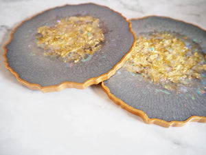Grey Iridescent Resin Coasters Handmade