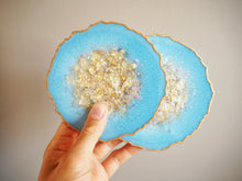 Blue Agate Resin Coasters Gold Flakes
