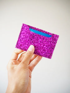 fuchsia glitter card holder