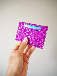 pink glitter card case