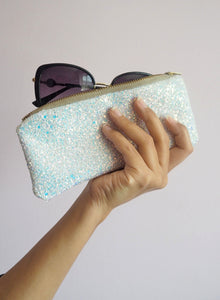 Glitter Sunglasses Case in White Iridescent - White Glitter Glasses Case