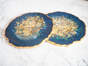Navy Blue Iridescent Geode Coasters