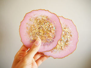 Light Pink Geode Resin Handmade Coaster Set