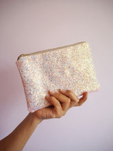Pink Iridescent Glitter Makeup Bag - Sparkly Pink Makeup Pouch - Iridescent Glitter Zip Pouch