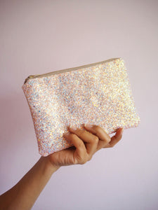 Pink Iridescent Glitter Makeup Bag - Sparkly Pink Makeup Pouch - Iridescent Glitter Zip Pouch
