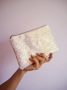 Pink Iridescent Glitter Makeup Bag - Iridescent Pink Glitter Handmade Bag - Iridescent Pink Glitter Makeup Pouch