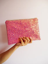 pink glitter clutch bag
