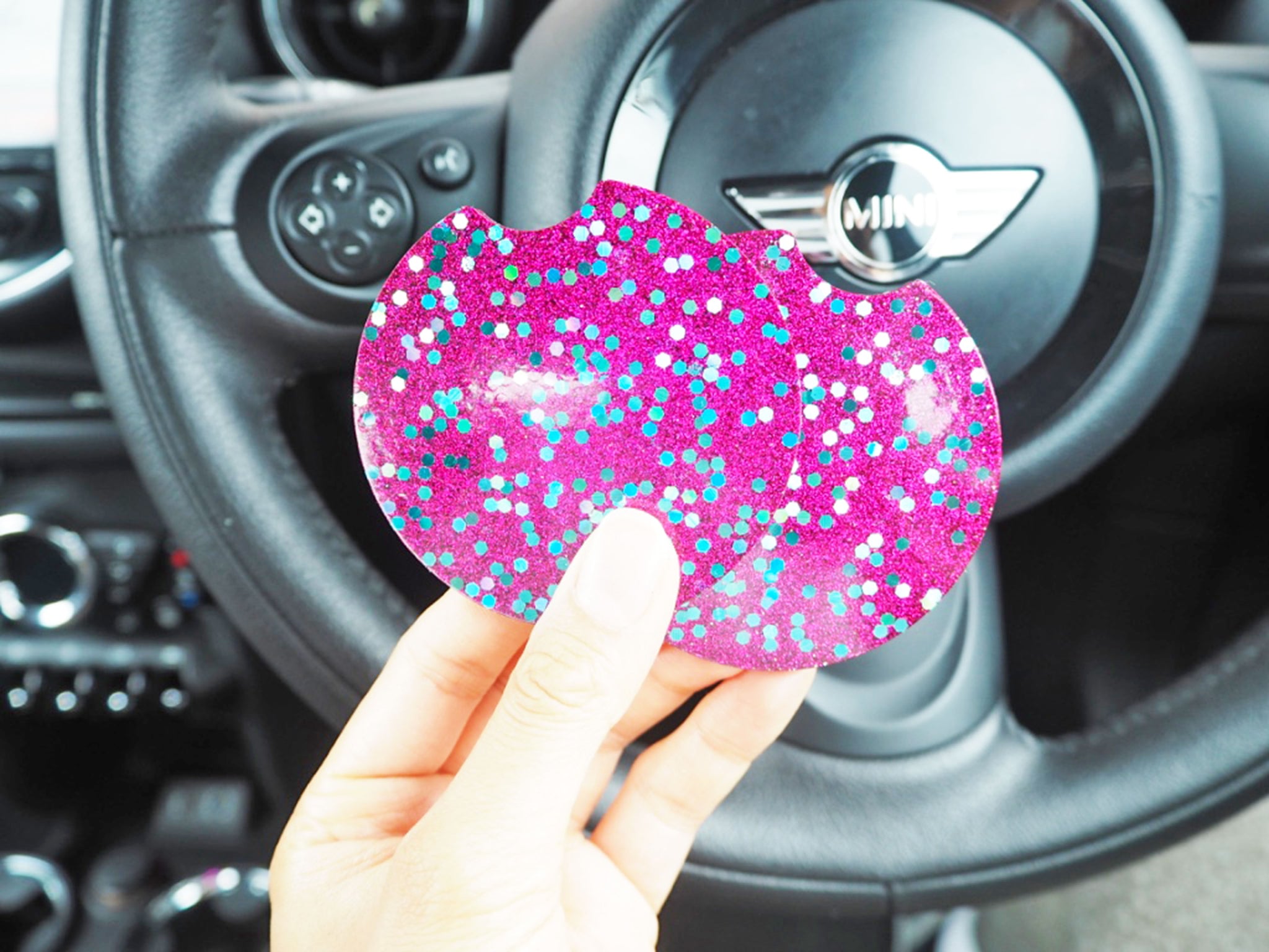 Magenta & Turquoise Glitter Car Coasters - 7.3cm – Suki Sabur