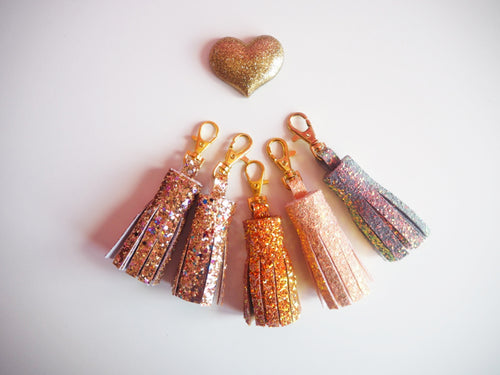 Orange Glitter Tassel Keychain | Tassel Keychain Set | Suki Sabur