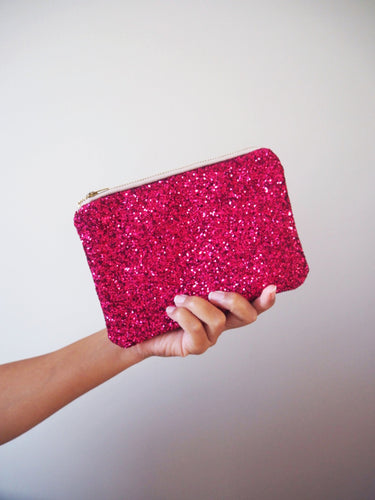 Fuchsia Pink Glitter Makeup Bag 