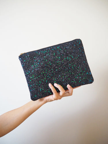 Black Clutch Bag | Green Glitter Clutch Bag | Suki Sabur