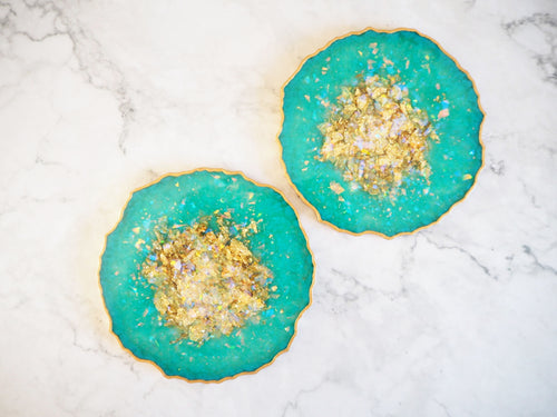 Jade Green Resin Geode Coaster Set - Jade Green Geode Placemat Set - Jade Green Resin Coasters - Jade Green Handmade Coaster Set - Handmade Jade Green Resin Coasters