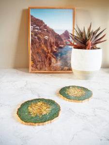 Green Resin Coaster | Green Geode Coasters | Suki Sabur