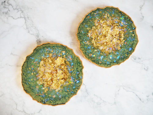 Green Resin Coaster | Green Geode Coasters | Suki Sabur